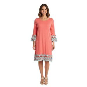 Misty Robertson Coral Turquoise Crochet Bell Sleeve Hem Bohemian Dress Size M